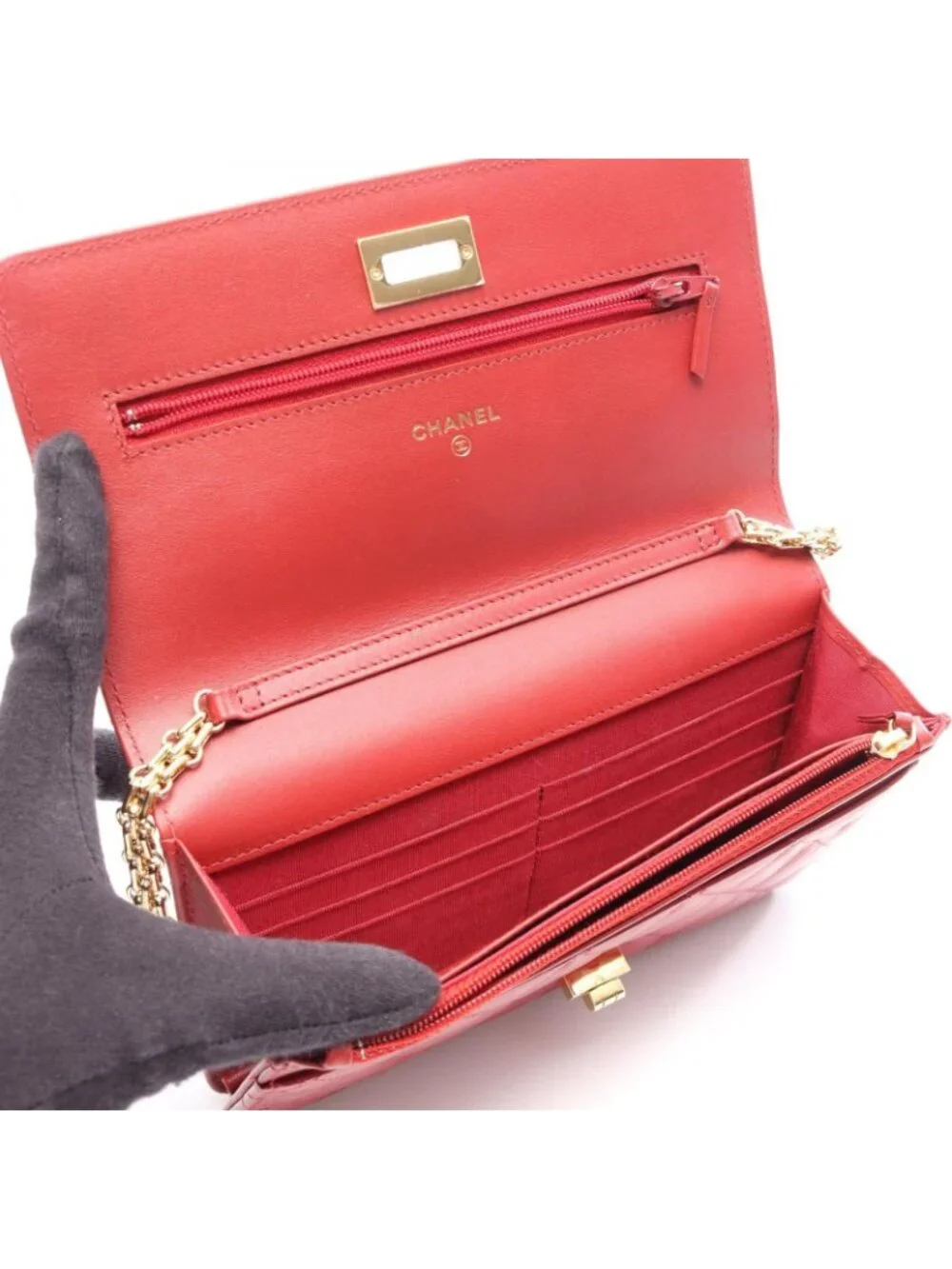 Chanel Shoulder Bag 2.55 Quilted Red Calfskin Chain Wallet